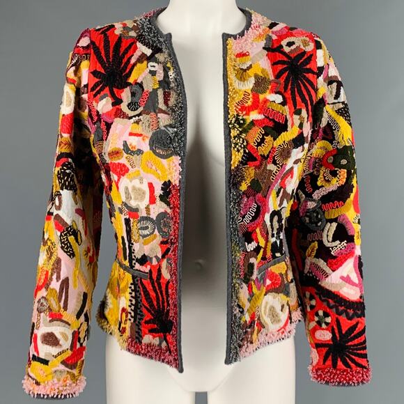 OSCAR DE LA RENTA Size 6 Yellow Red Virgin Wool Blend Jacket - Picture 1 of 7